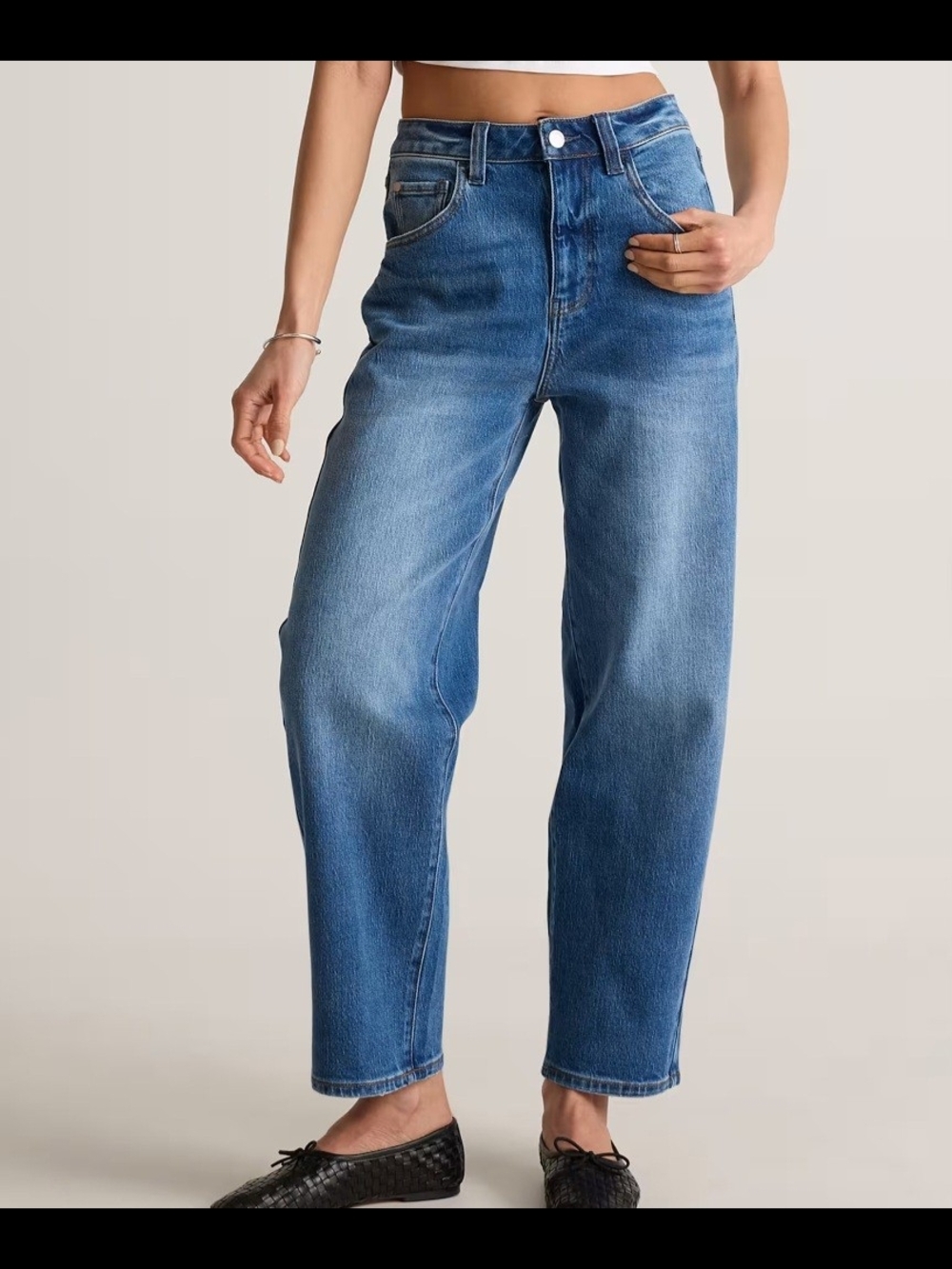 Quince Dark Blue Relaxed Barrel Jeans